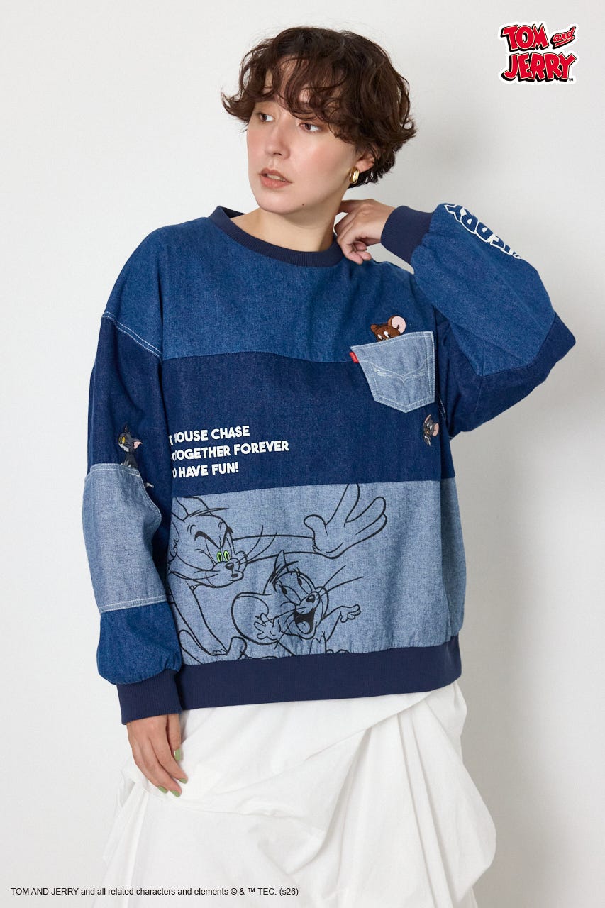 (TOM and JERRY)カスタムデニムトップス BLU FREE