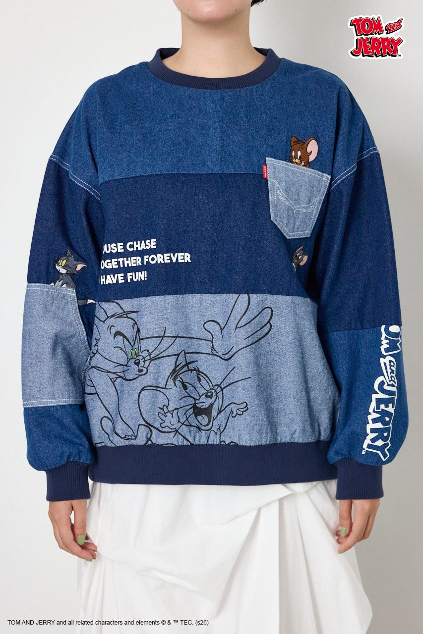 (TOM and JERRY)カスタムデニムトップス BLU FREE
