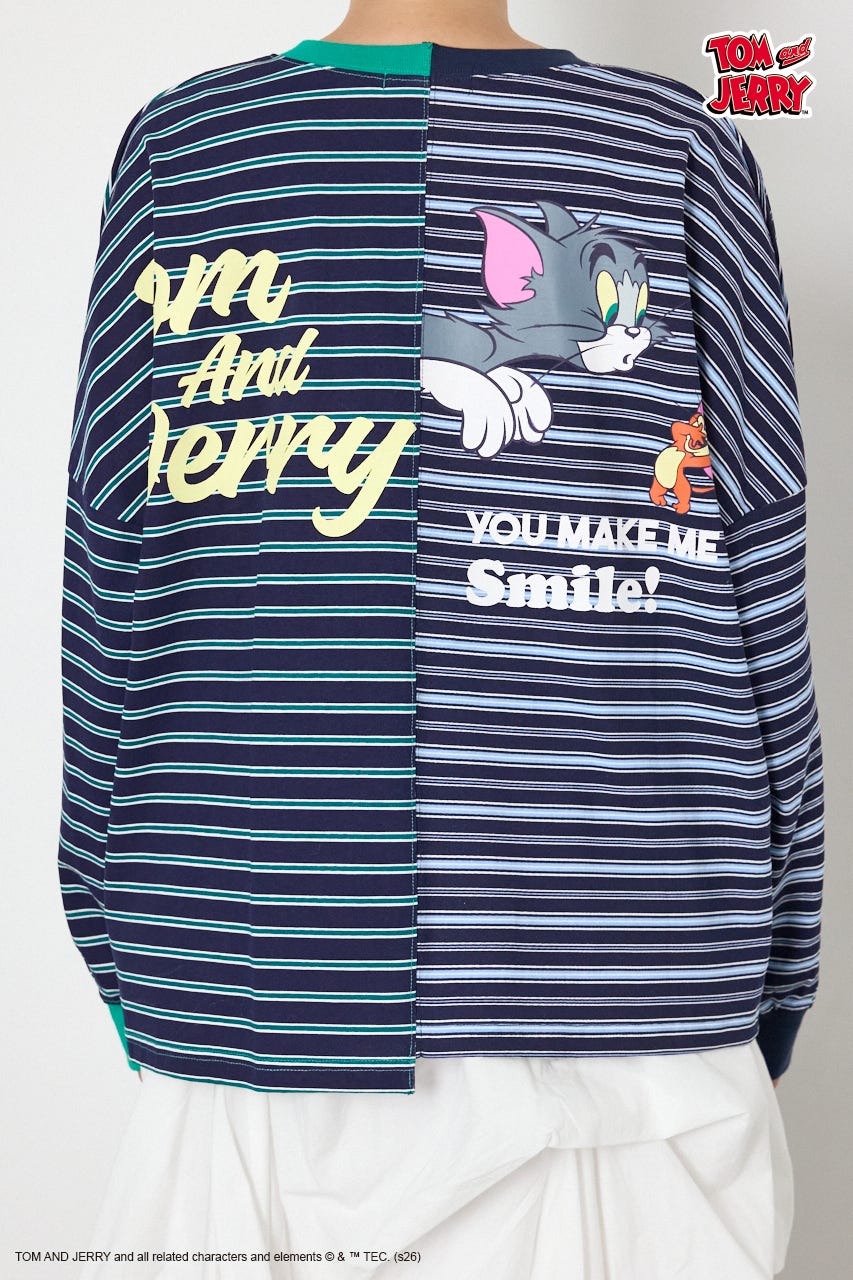 (TOM and JERRY)カスタムボーダーロンTEE 柄NVY FREE