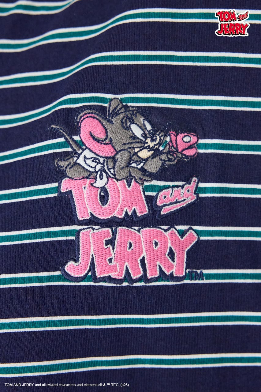 (TOM and JERRY)カスタムボーダーロンTEE 柄NVY FREE