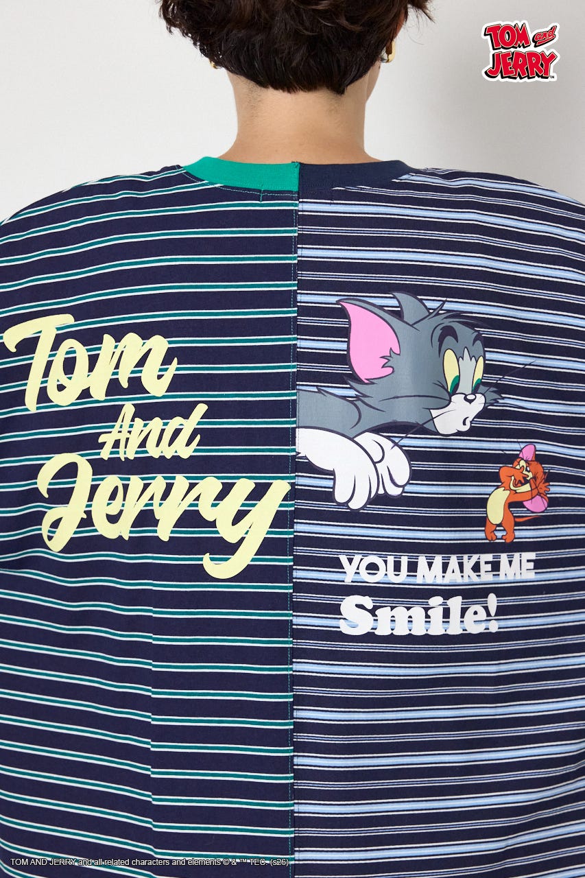 (TOM and JERRY)カスタムボーダーロンTEE 柄NVY FREE