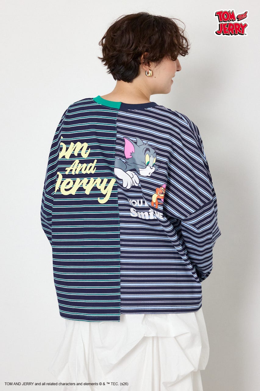 (TOM and JERRY)カスタムボーダーロンTEE 柄NVY FREE