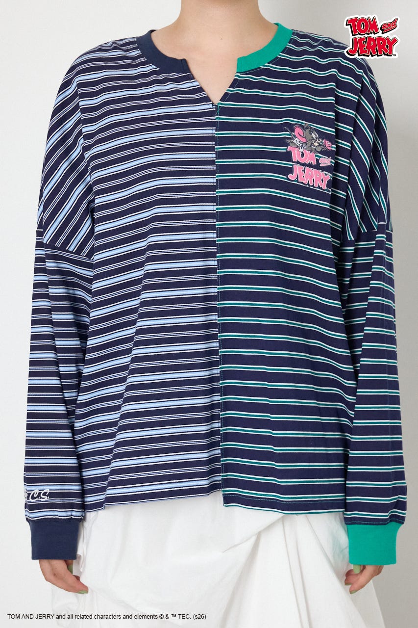 (TOM and JERRY)カスタムボーダーロンTEE 柄NVY FREE