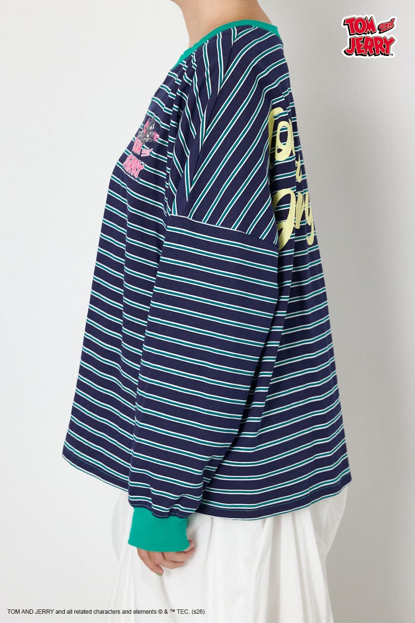(TOM and JERRY)カスタムボーダーロンTEE 柄NVY FREE