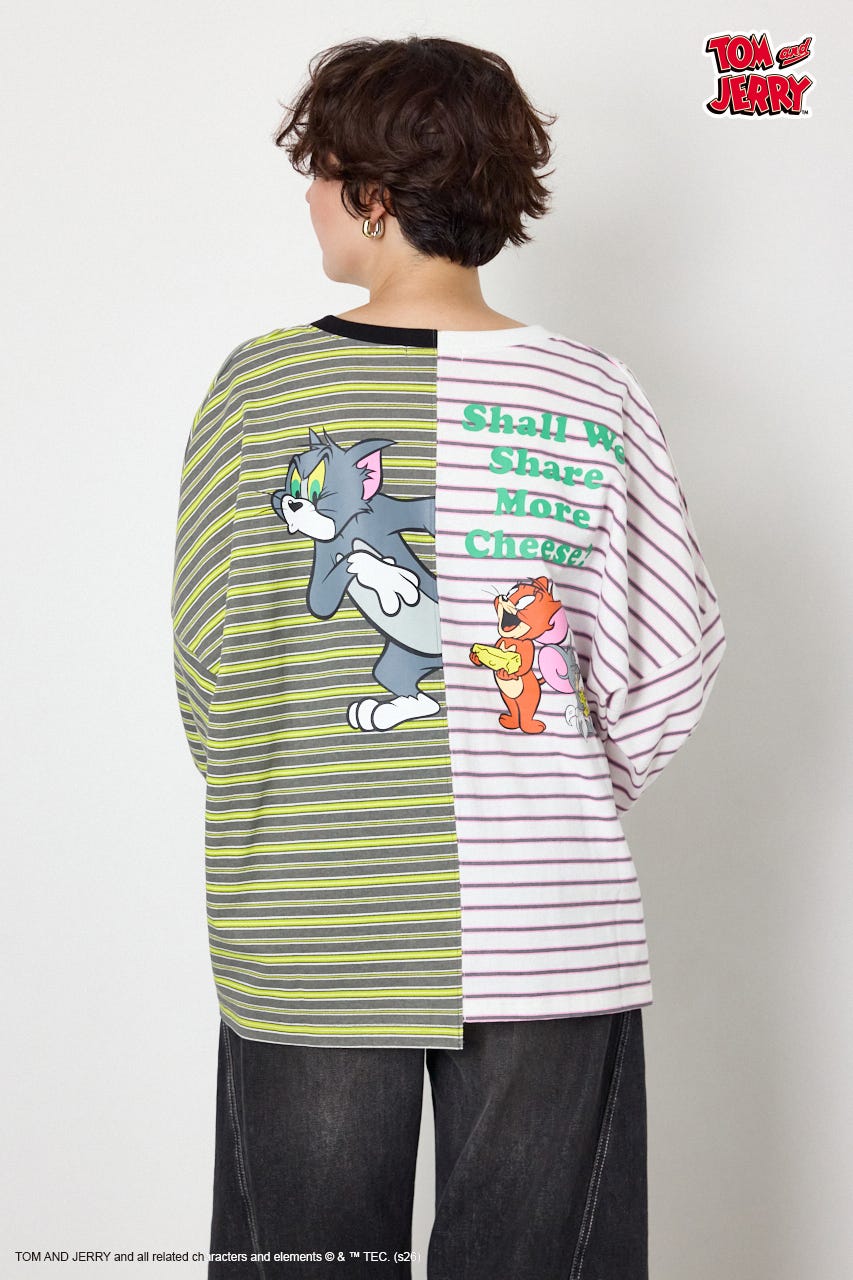 (TOM and JERRY)カスタムボーダーロンTEE 柄WHT FREE