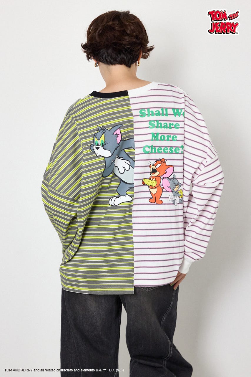 (TOM and JERRY)カスタムボーダーロンTEE 柄WHT FREE