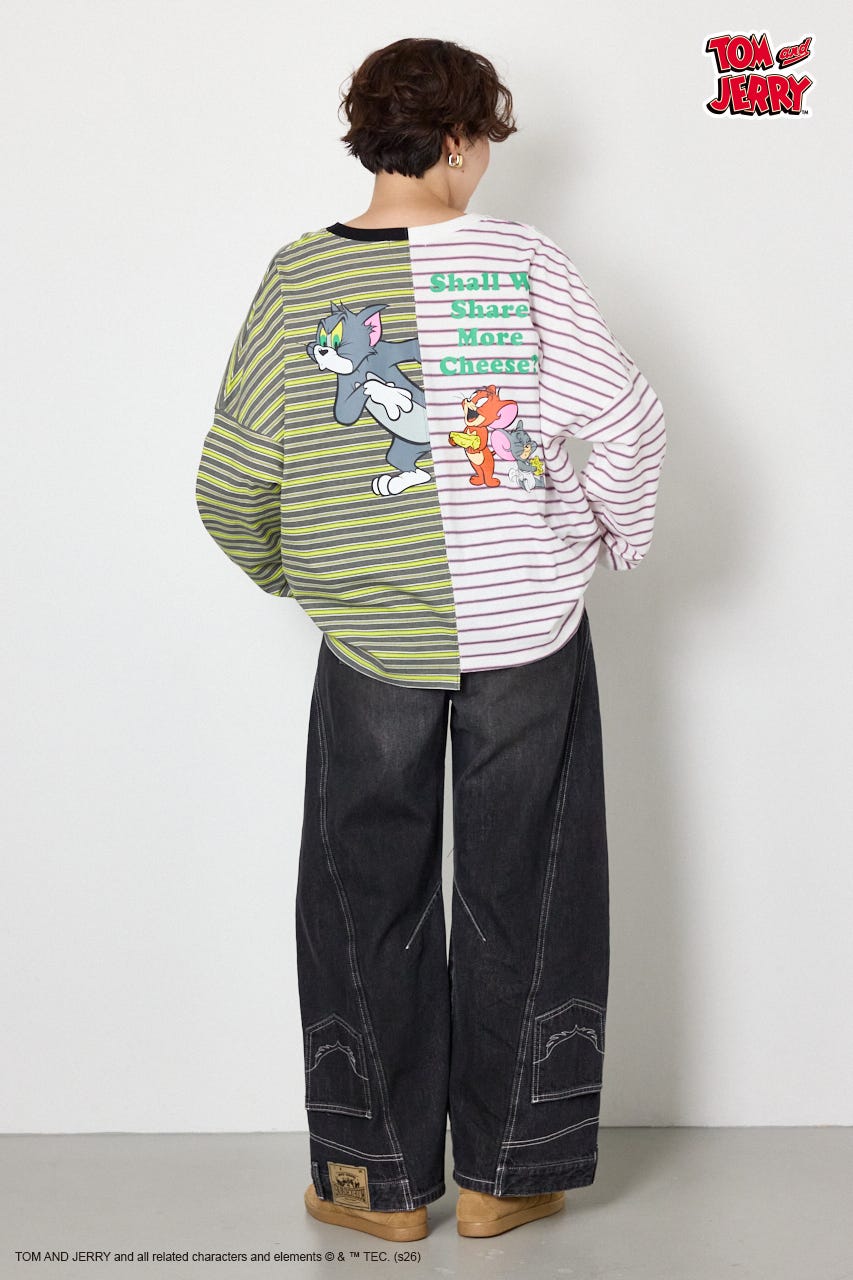 (TOM and JERRY)カスタムボーダーロンTEE 柄WHT FREE