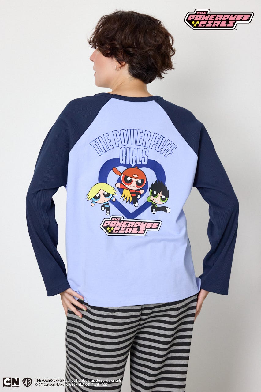 (パワーパフ ガールズ)ラグランロングスリーブTシャツ 柄BLU S