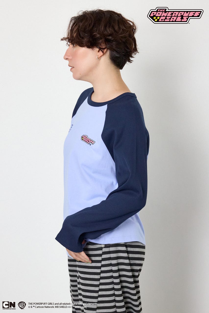 (パワーパフ ガールズ)ラグランロングスリーブTシャツ 柄BLU S