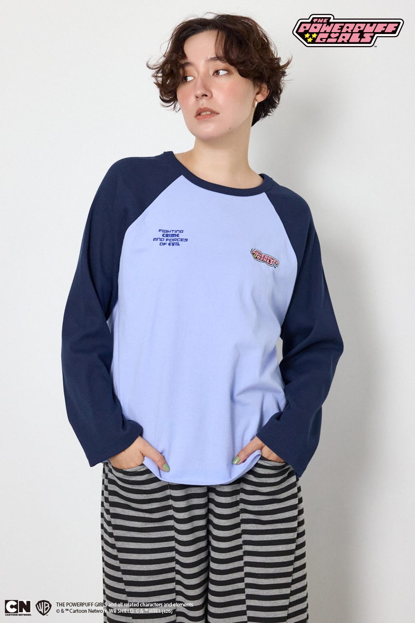 (パワーパフ ガールズ)ラグランロングスリーブTシャツ 柄BLU S