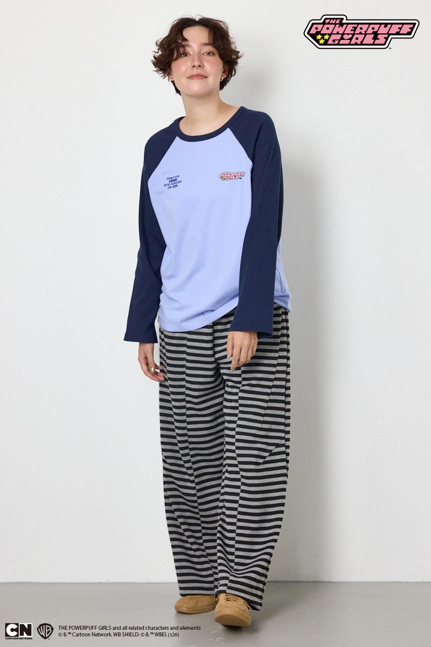 (パワーパフ ガールズ)ラグランロングスリーブTシャツ 柄BLU S