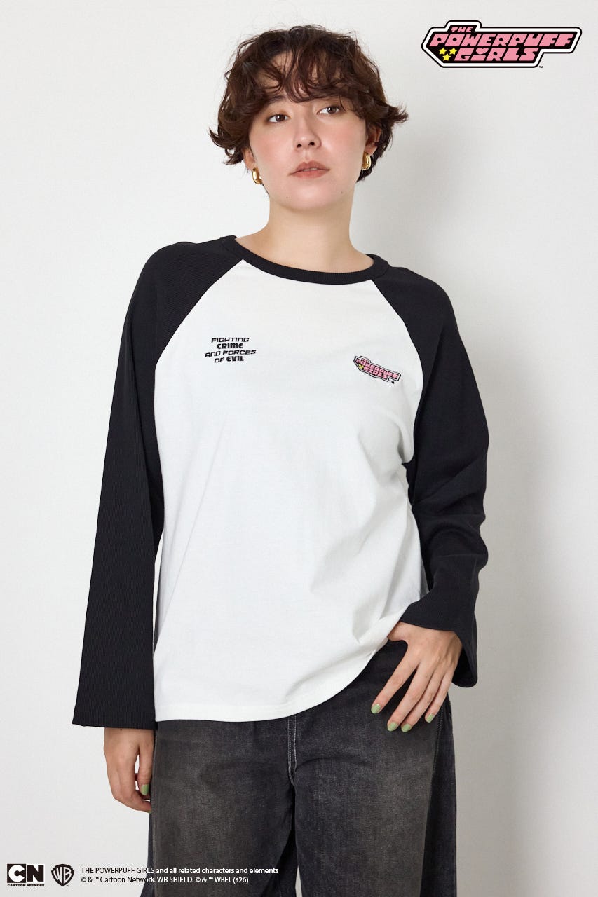 (パワーパフ ガールズ)ラグランロングスリーブTシャツ 柄WHT S