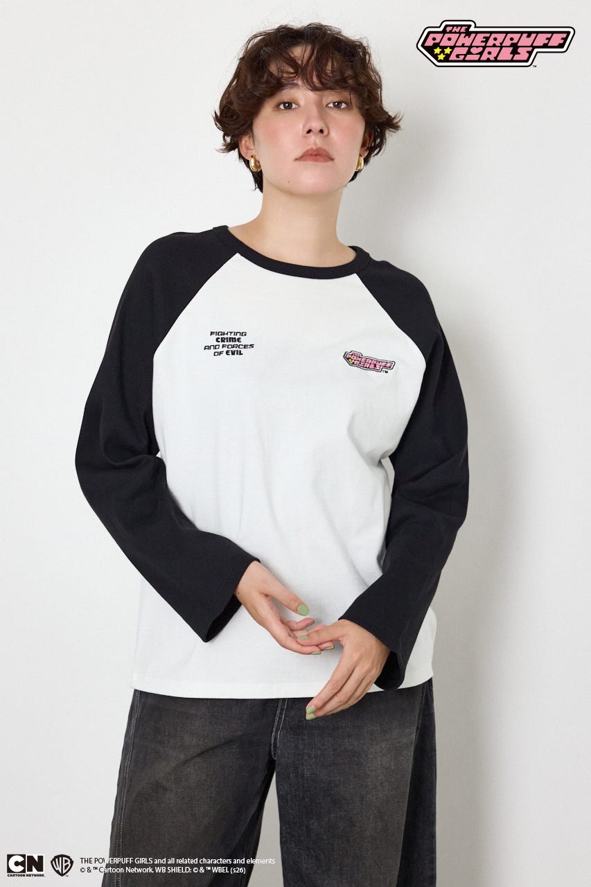 (パワーパフ ガールズ)ラグランロングスリーブTシャツ 柄WHT S