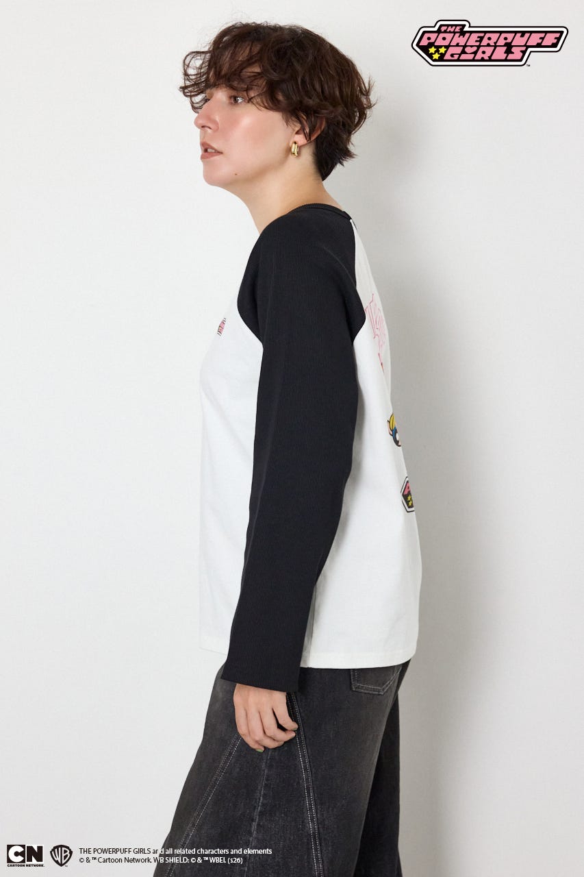 (パワーパフ ガールズ)ラグランロングスリーブTシャツ 柄WHT S