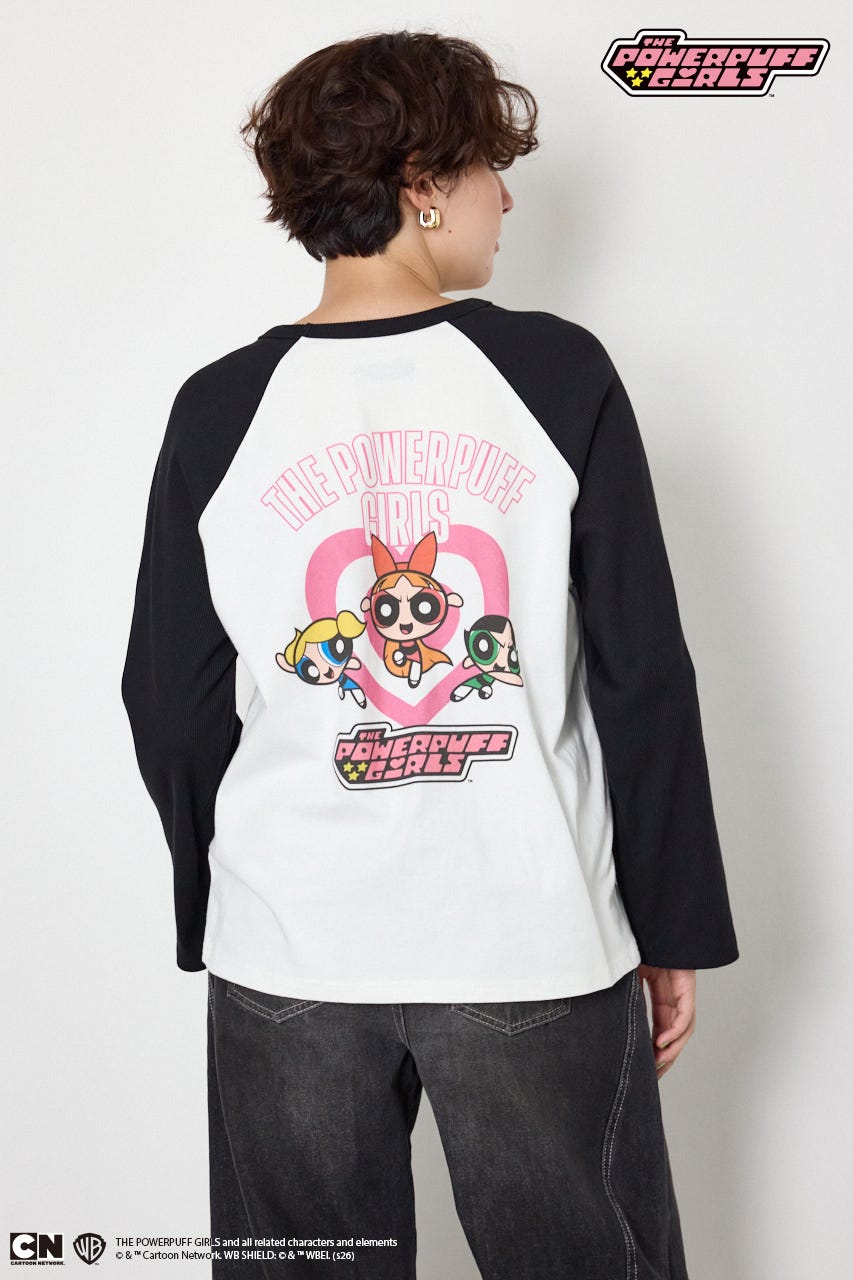 (パワーパフ ガールズ)ラグランロングスリーブTシャツ 柄WHT S