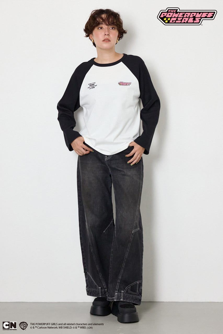(パワーパフ ガールズ)ラグランロングスリーブTシャツ 柄WHT S
