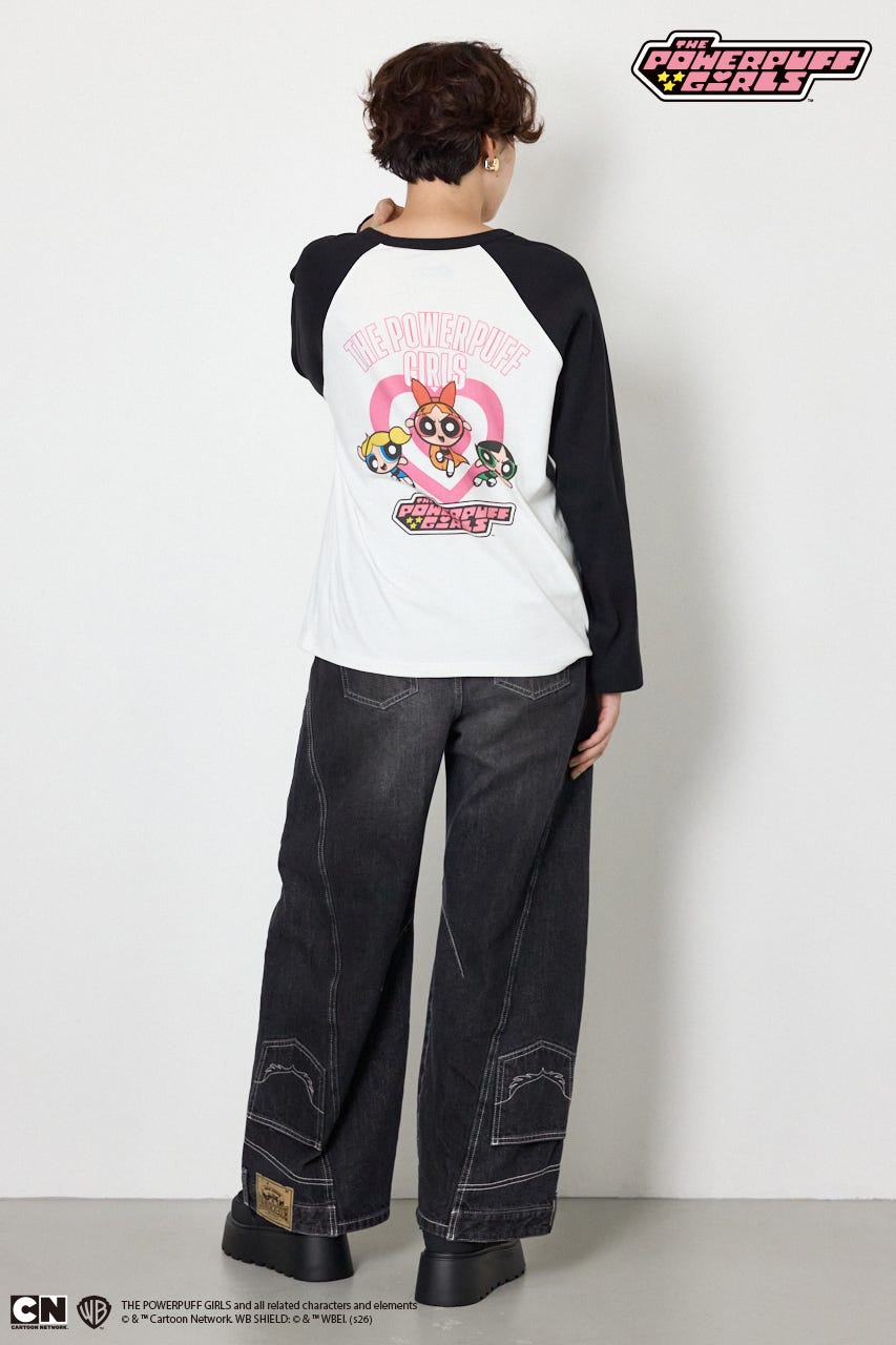 (パワーパフ ガールズ)ラグランロングスリーブTシャツ 柄WHT S