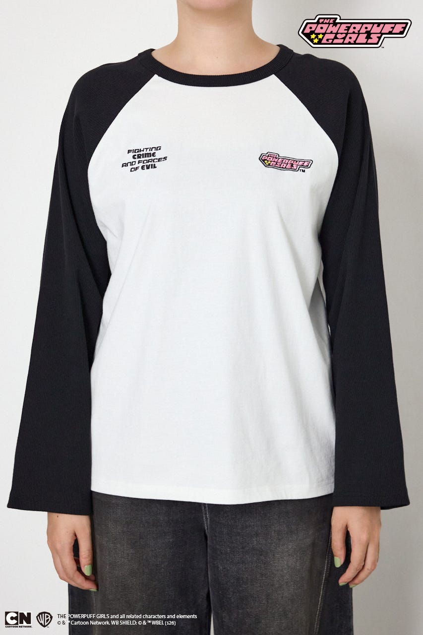 (パワーパフ ガールズ)ラグランロングスリーブTシャツ 柄WHT S