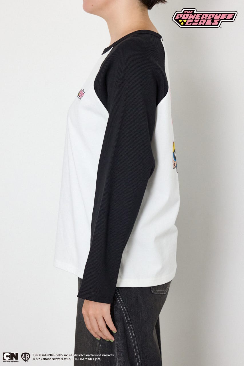(パワーパフ ガールズ)ラグランロングスリーブTシャツ 柄WHT S