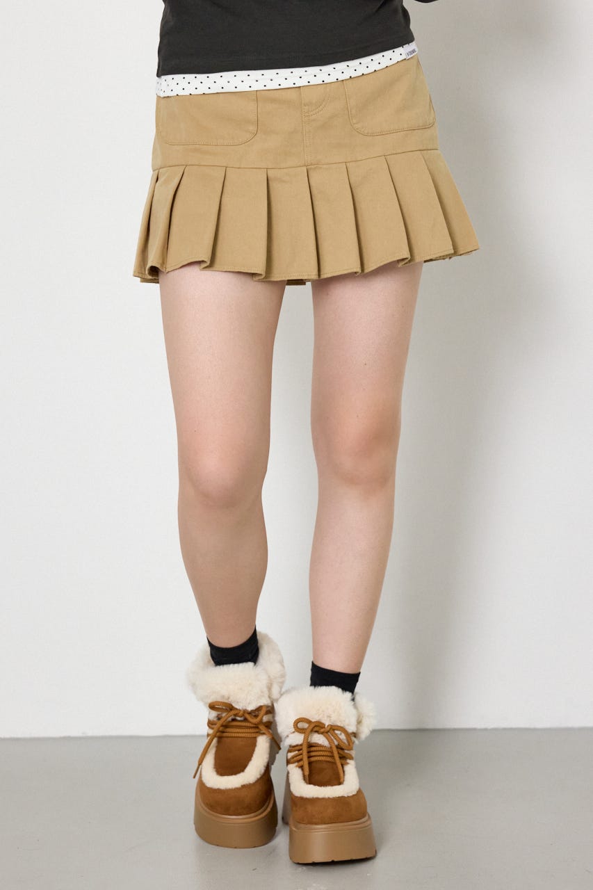 ZIPポケットプリーツミニスカート BEG M