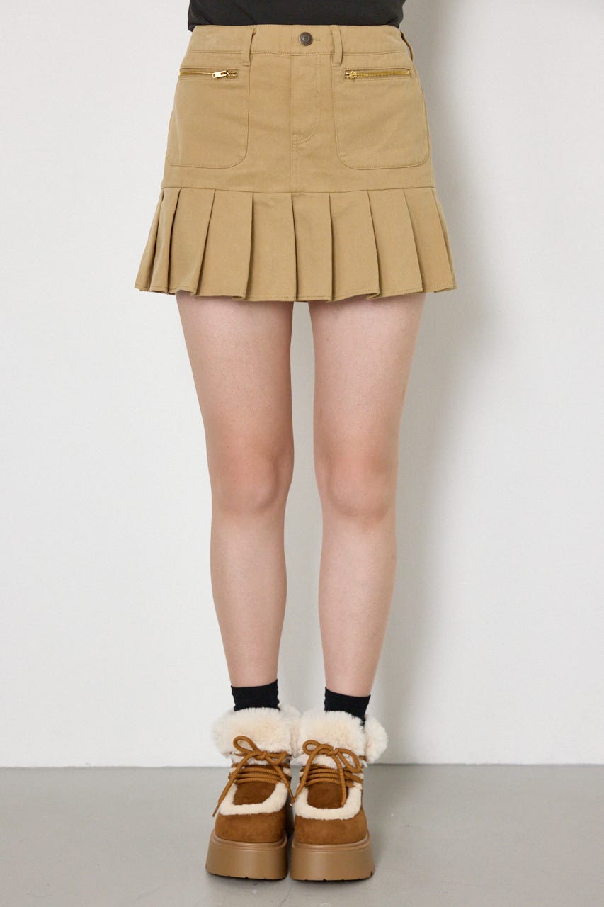 ZIPポケットプリーツミニスカート BEG M