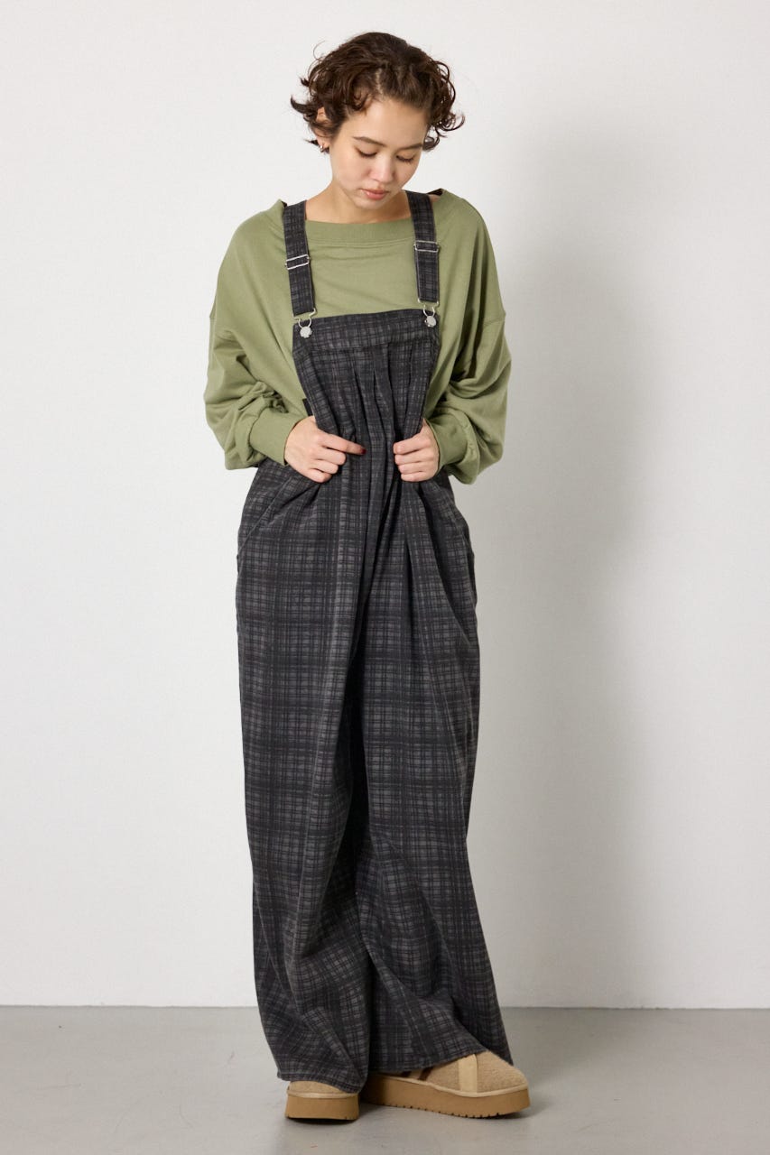 タックワイドサロペット 柄BLK FREE
