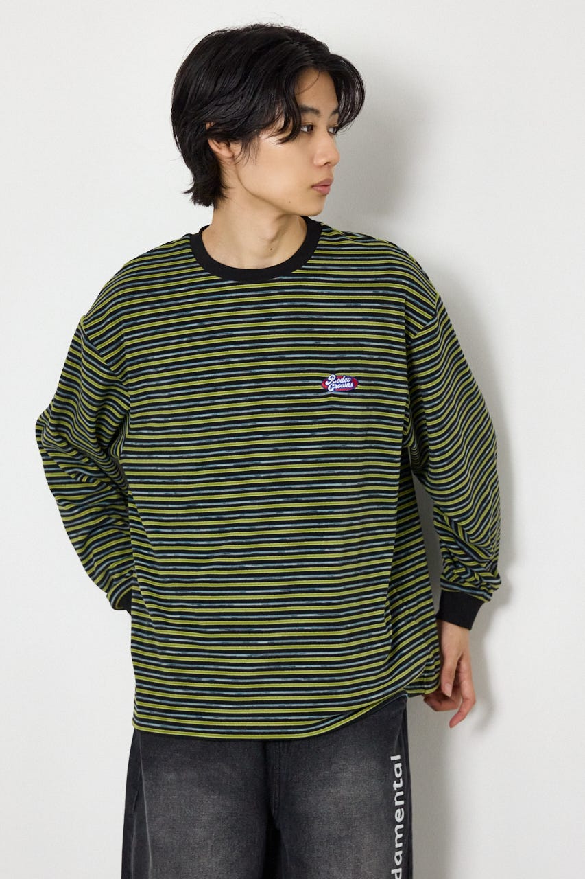 マルチボーダーベロアトップス 柄BLK L