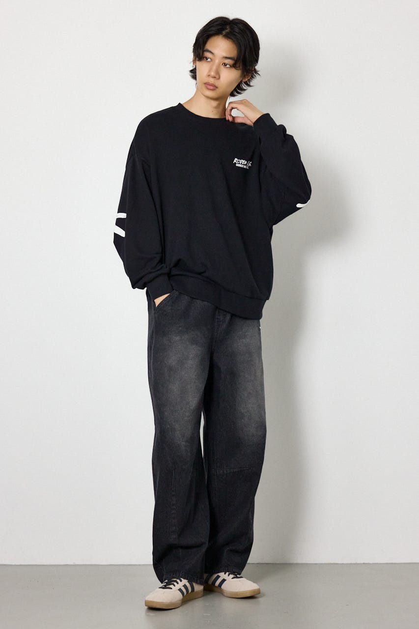 【UNISEX】ベアデニムアップリケスウェットトップス BLK FREE