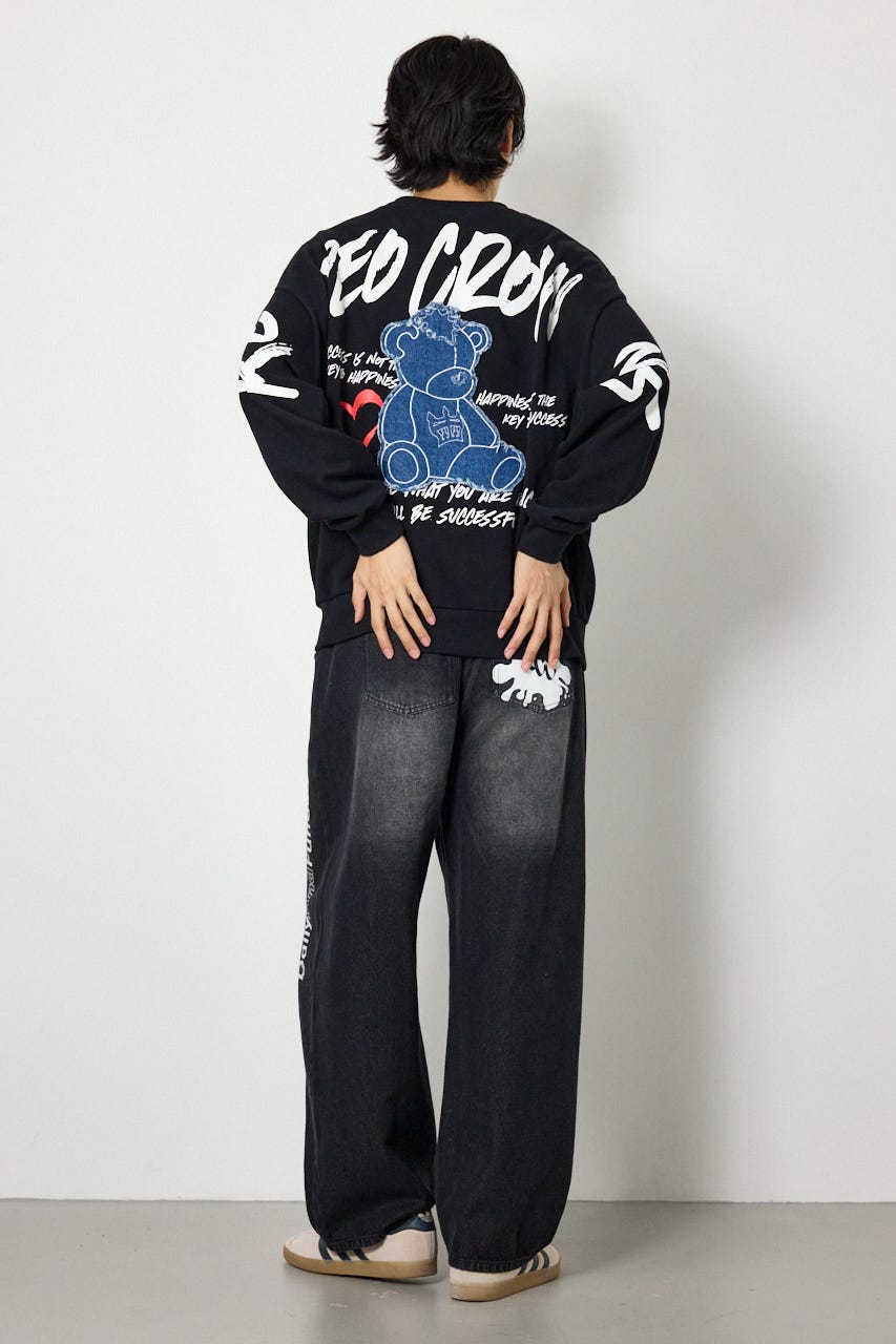 【UNISEX】ベアデニムアップリケスウェットトップス BLK FREE