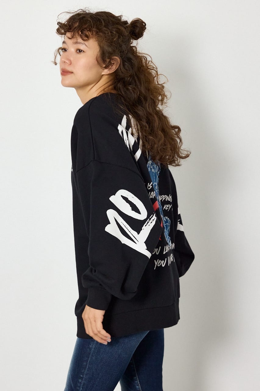 【UNISEX】ベアデニムアップリケスウェットトップス BLK FREE