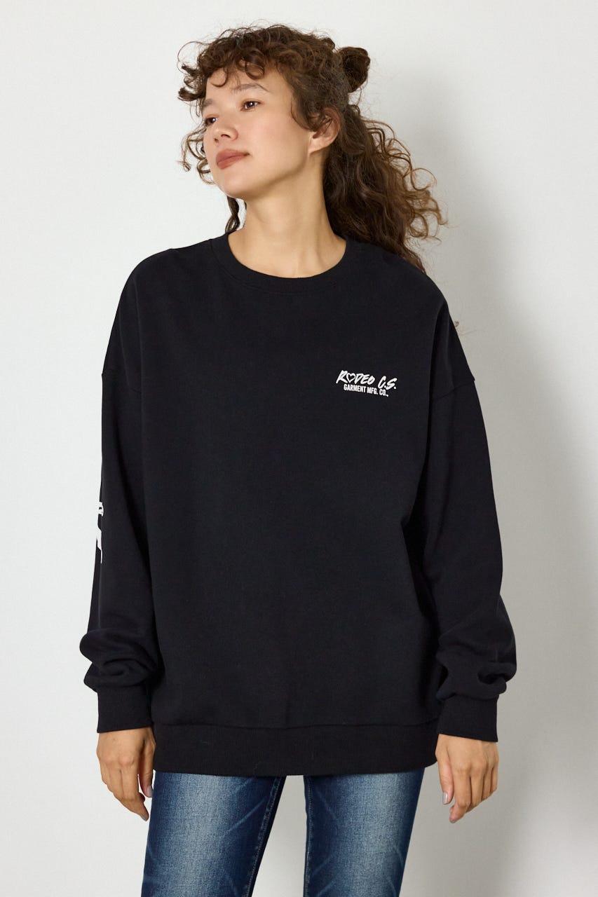 【UNISEX】ベアデニムアップリケスウェットトップス BLK FREE