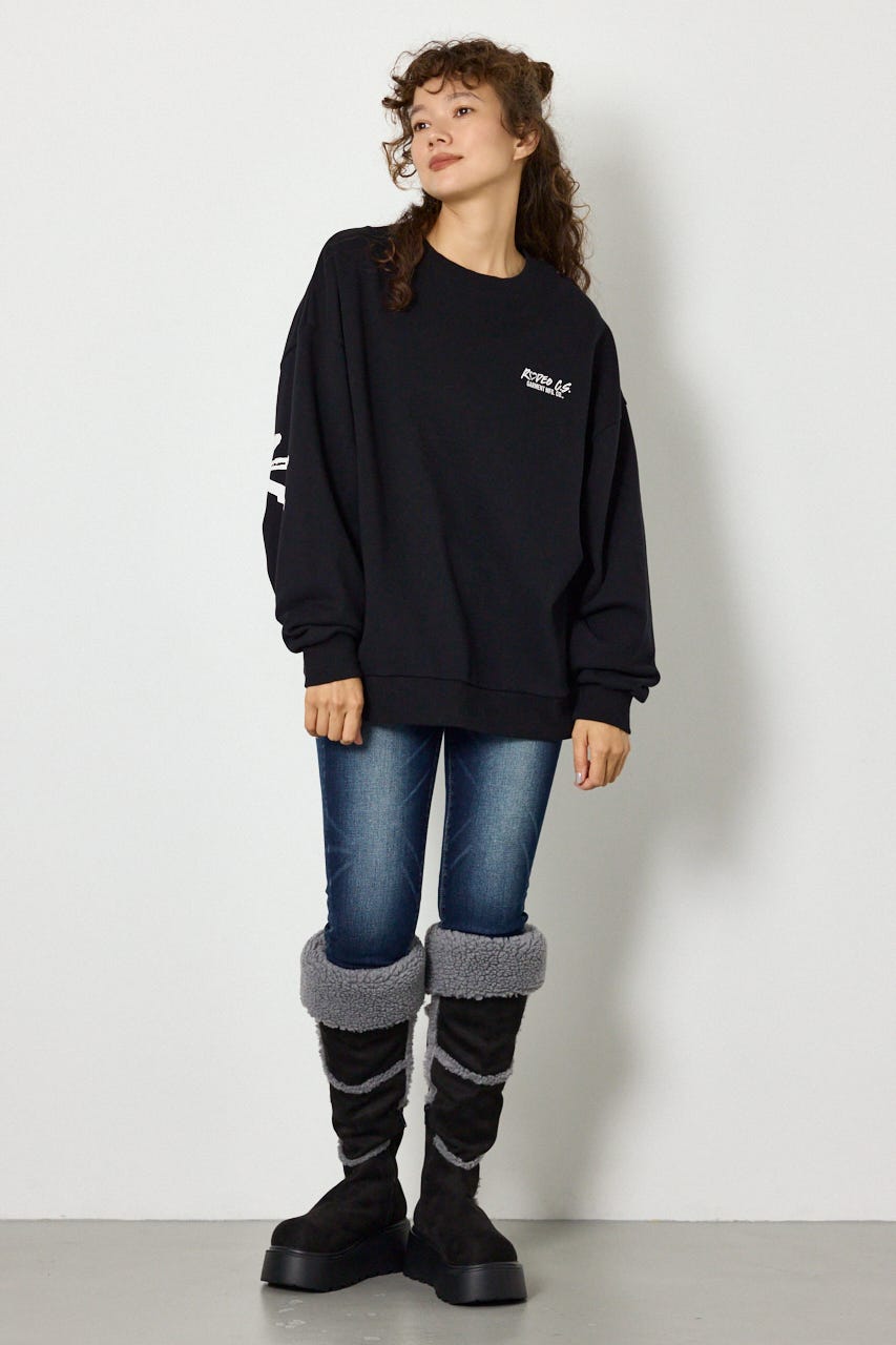 【UNISEX】ベアデニムアップリケスウェットトップス BLK FREE