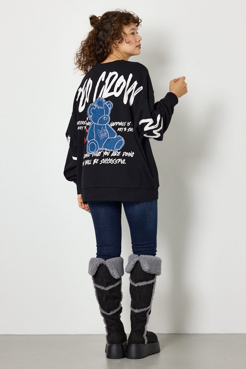 【UNISEX】ベアデニムアップリケスウェットトップス BLK FREE
