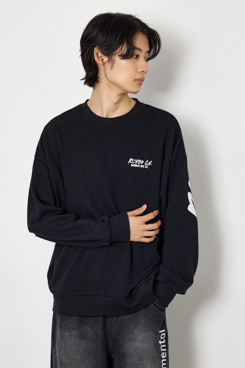 【UNISEX】ベアデニムアップリケスウェットトップス BLK FREE