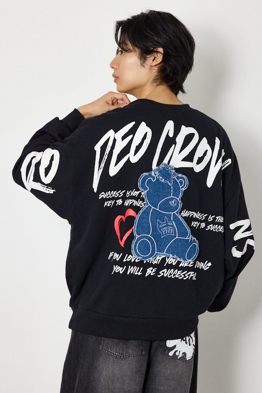 【UNISEX】ベアデニムアップリケスウェットトップス BLK FREE