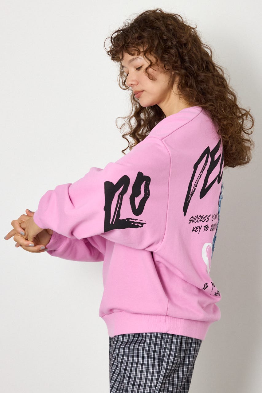【UNISEX】ベアデニムアップリケスウェットトップス L/PNK FREE