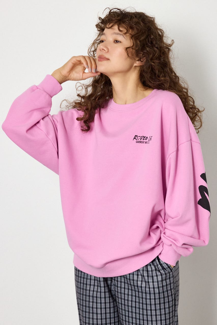 【UNISEX】ベアデニムアップリケスウェットトップス L/PNK FREE