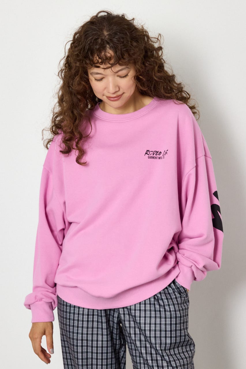 【UNISEX】ベアデニムアップリケスウェットトップス L/PNK FREE