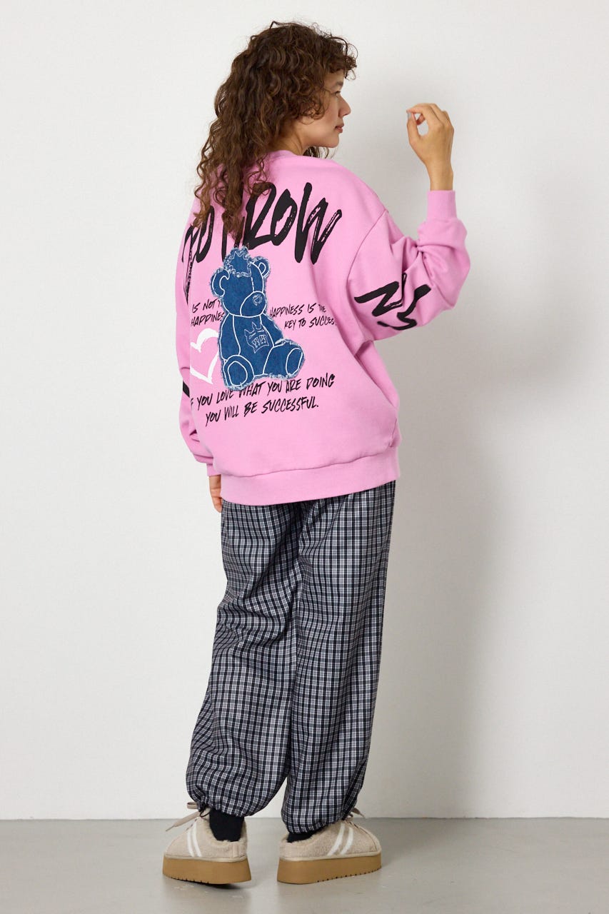 【UNISEX】ベアデニムアップリケスウェットトップス L/PNK FREE