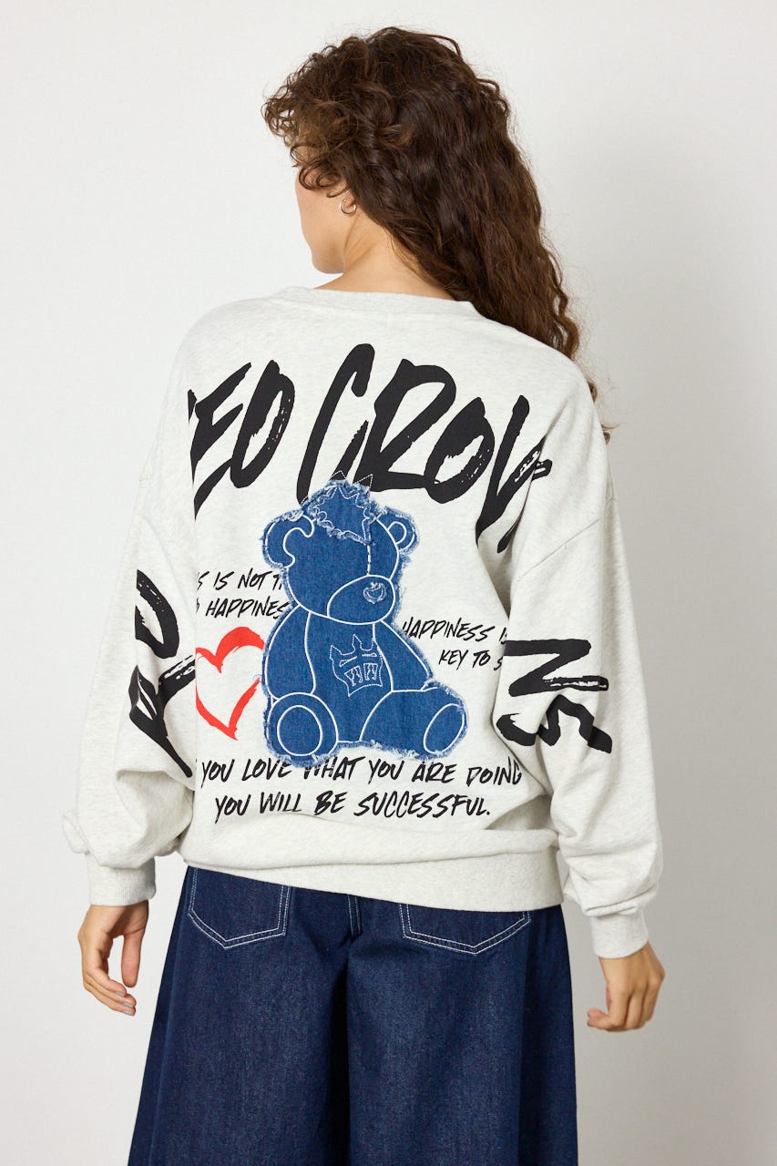 【UNISEX】ベアデニムアップリケスウェットトップス L/T.GRY FREE