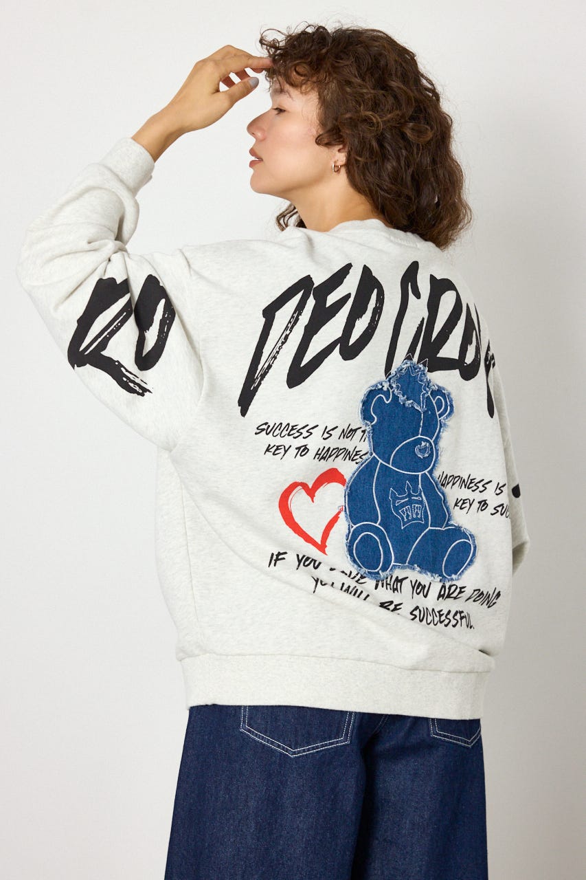 【UNISEX】ベアデニムアップリケスウェットトップス L/T.GRY FREE