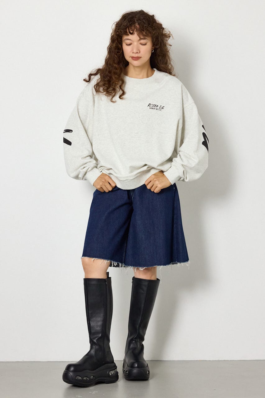 【UNISEX】ベアデニムアップリケスウェットトップス L/T.GRY FREE