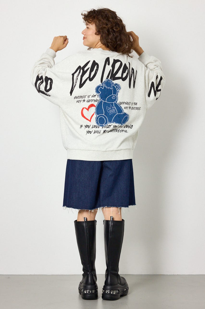 【UNISEX】ベアデニムアップリケスウェットトップス L/T.GRY FREE