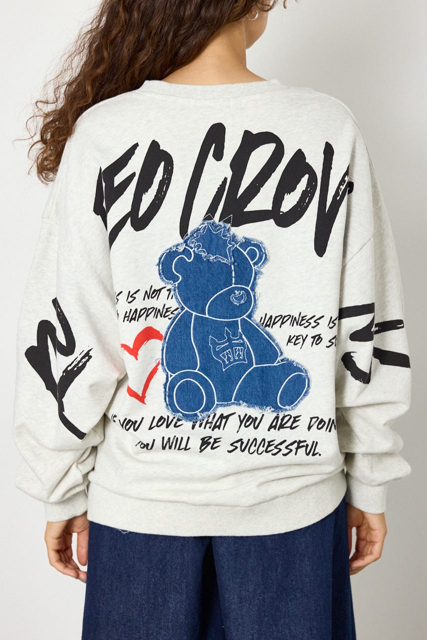【UNISEX】ベアデニムアップリケスウェットトップス L/T.GRY FREE
