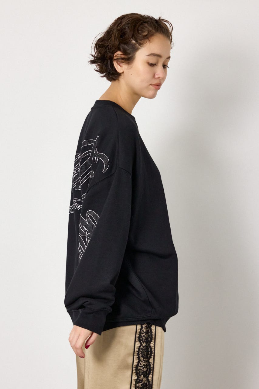 【UNISEX】leather look pt スウェットトップス BLK FREE