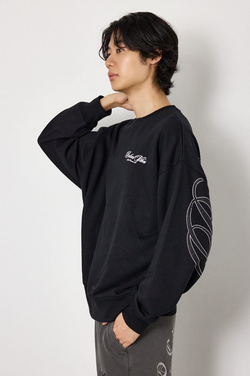 【UNISEX】leather look pt スウェットトップス BLK FREE