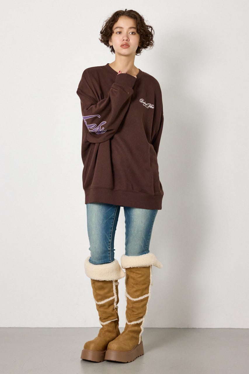 【UNISEX】leather look pt スウェットトップス BRN FREE
