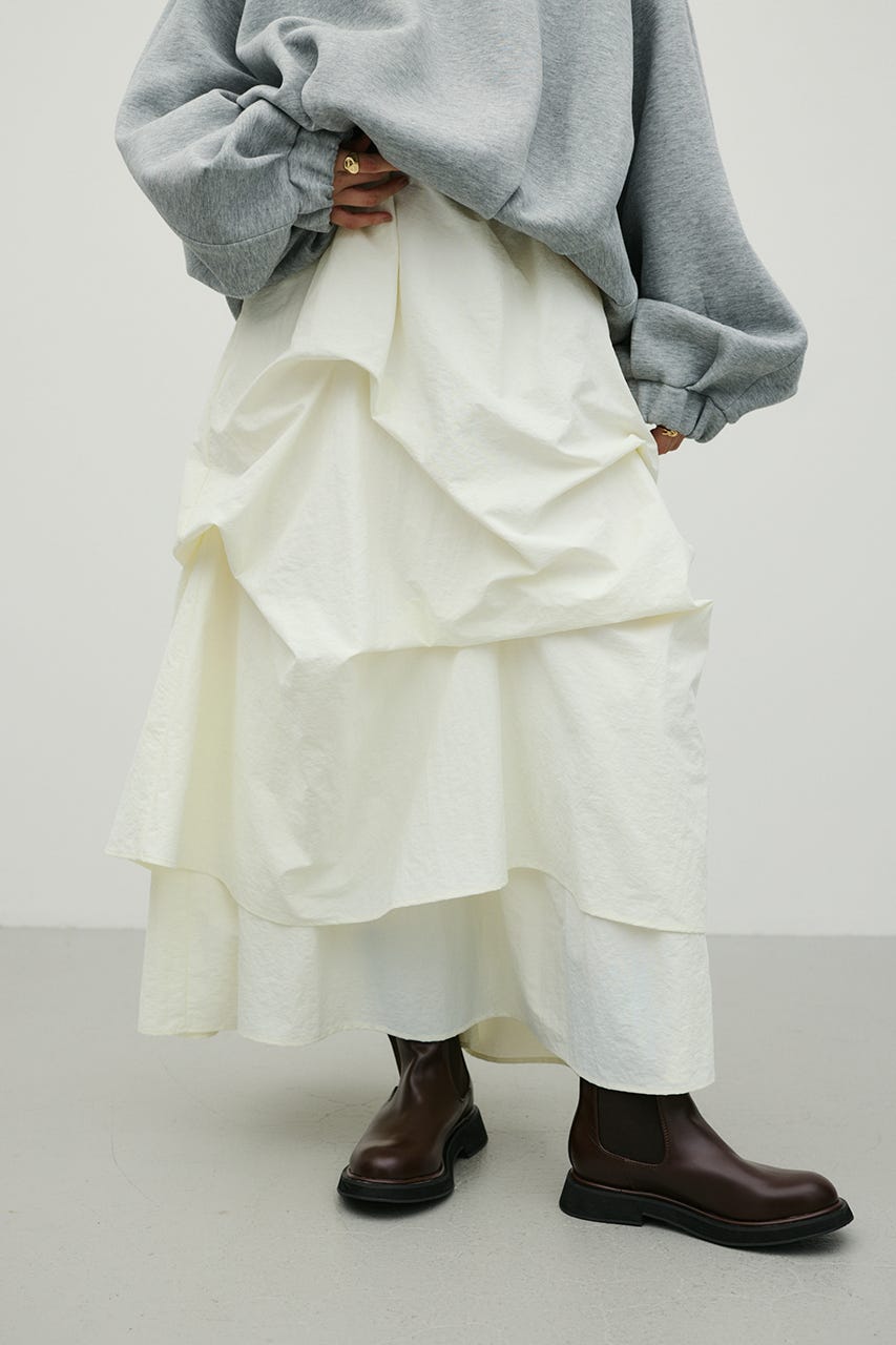 ランダムタックフレアスカート WHT S