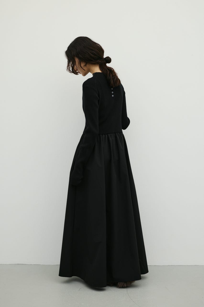 ハイネックコンビネーションワンピース BLK S