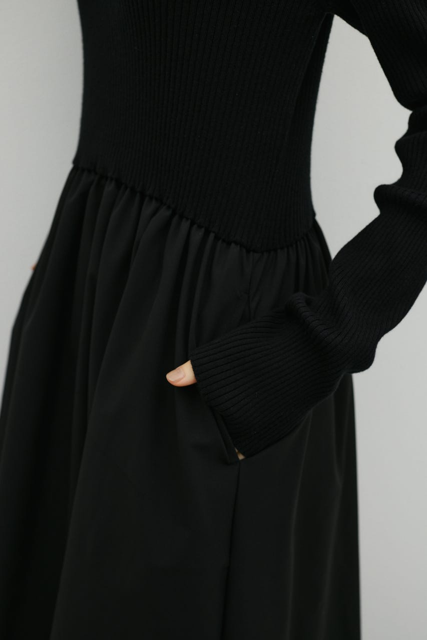 ハイネックコンビネーションワンピース BLK S